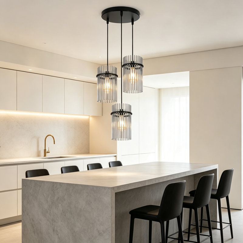 3-Light Cylinder Kitchen Island Pendant, Black