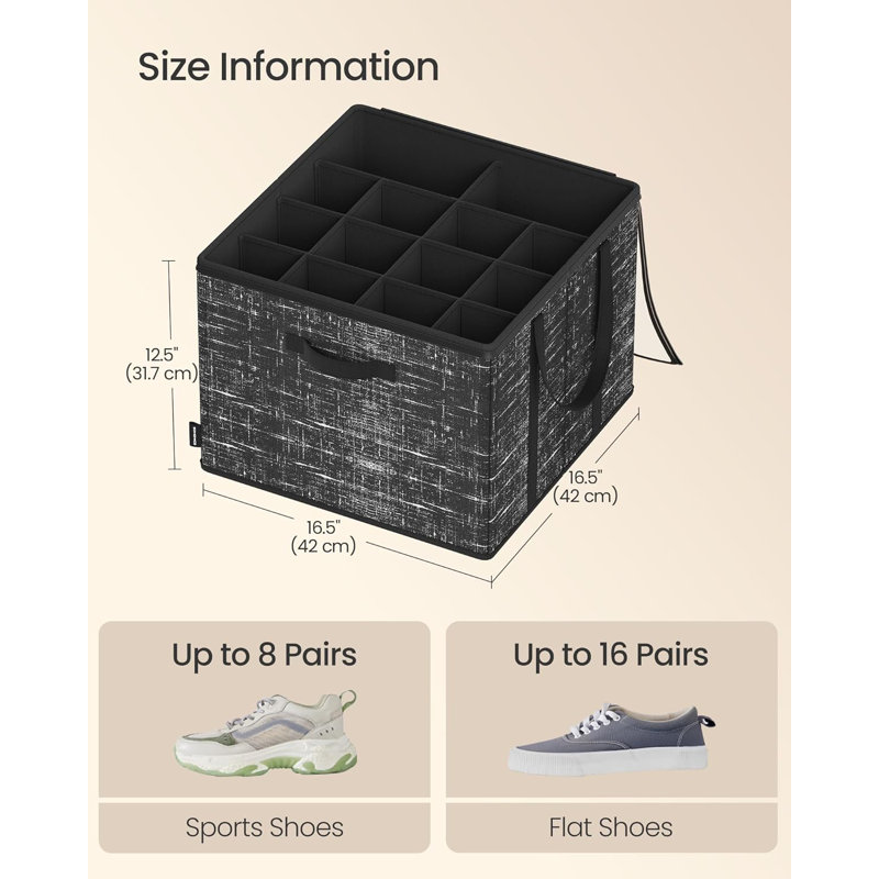 16 Pair Stackable Shoe Storage Box, Black