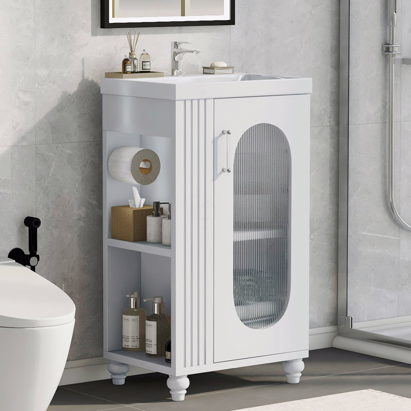 Meuble-lavabo de 20 po avec lavabo, meuble-lavabo avec tablette à deux niveaux, tablette réglable