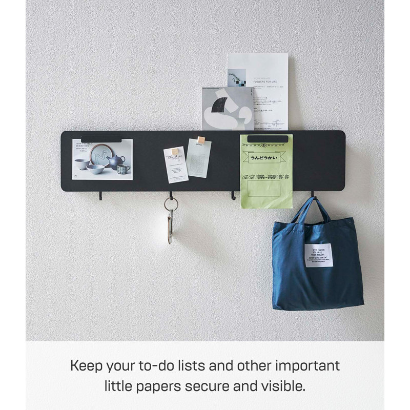 Black Steel Wall-Mounted Magnetic Organizer with Key Hooks
