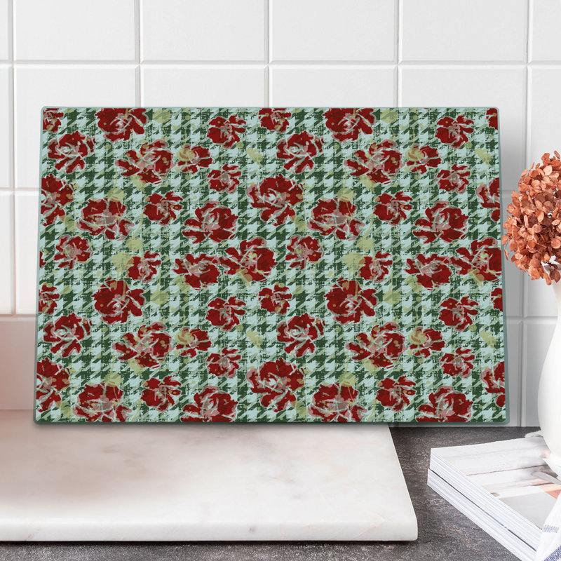 Ambesonne Floral Cutting Board Large Size Scottish Houndstooth Hunter Green Ruby