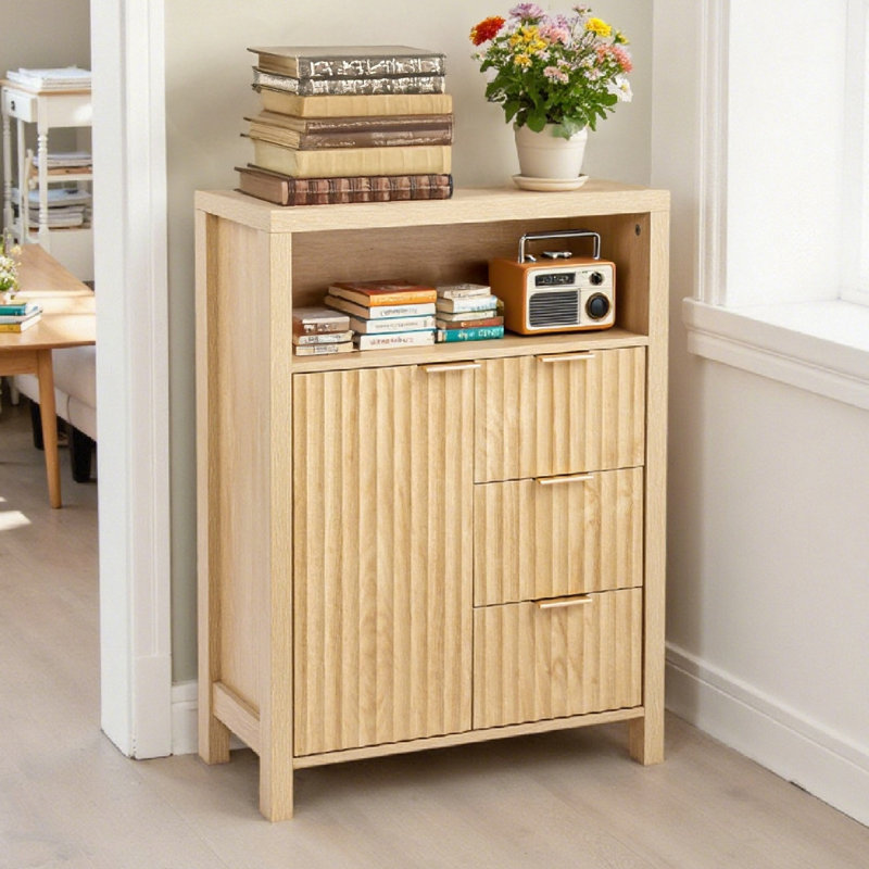 Free-Standing Cabinet Oak 3-Drawer 1-Door Bathroom Livingroom
