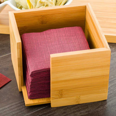 Porte-serviettes de restaurant en bambou et porte-serviettes en bois de couleur naturelle - 5 pouces - Distributeur de serviettes de table carré - Boîte de 5,3 po x 5,3 po