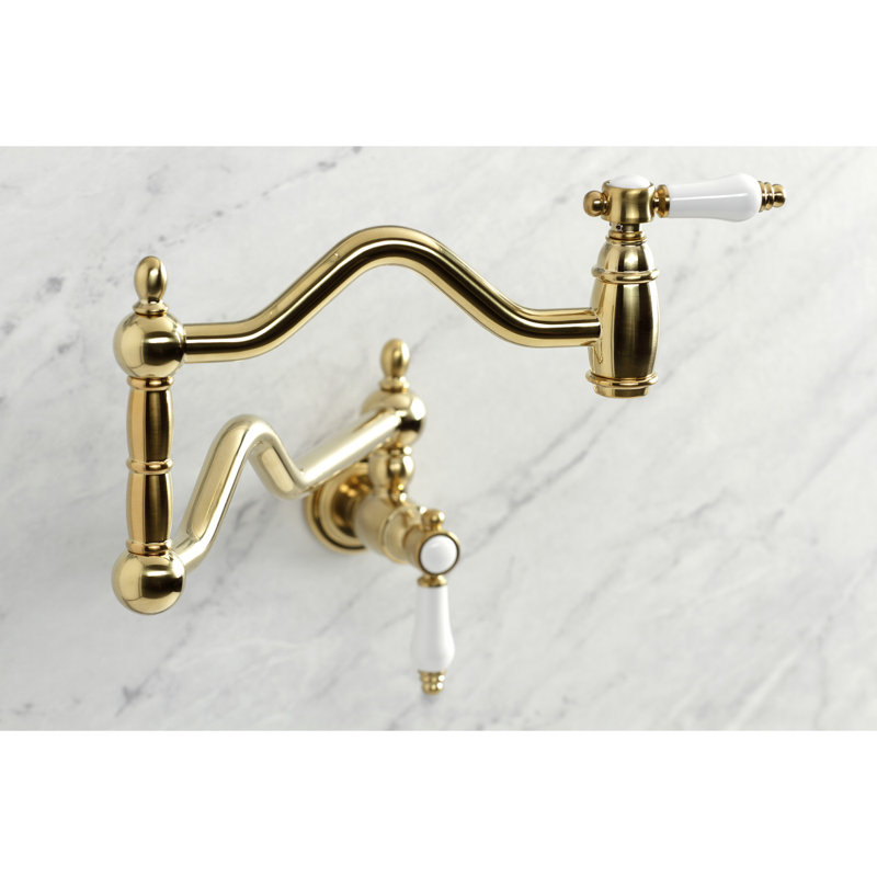 Kingston Brass Bel-Air Two-Handle 1-Hole Wall Mount Pot Filler Faucet, Brushed Brass