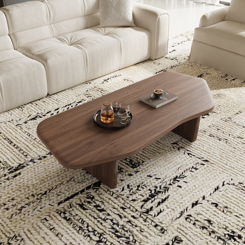 Modern Walnut Finish Coffee Table With Artistic Curved Design