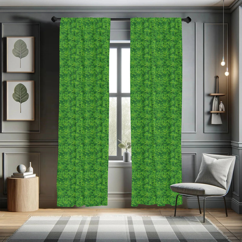 Fern Green Botanical Floral Semi-Sheer Rod Pocket Curtain Panels, 28" x 95"