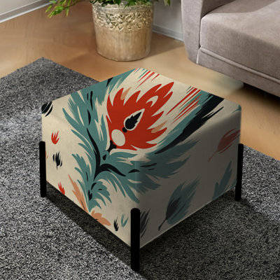 Orange And Beige Artisan Ikat Heritage - Ikat Square Ottoman
