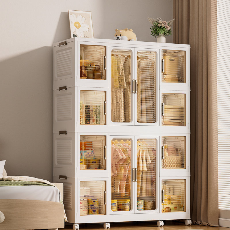 Garde-robe portative 12 et 2 tringles, grande garde-robe blanche avec rangement pour livres et portes magnétiques. Vêtements. Peut contenir des articles, des feuilles. Fiable Installation rapide.
