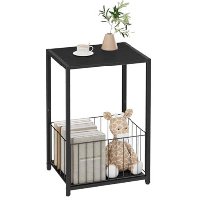 Table d'appoint avec porte-revues, support pour platine vinyle avec étagère pour disques vinyles | Rangement pour vinyles, porte-revues, montage facile, salon, chambre, table de chevet, 28 cm (P) x 43 cm (L) x 60 cm (H), noir