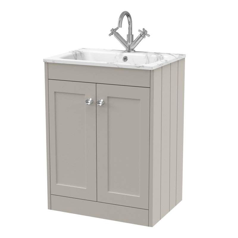 Old London Ashwick Pebble Grey 600mm Floorstanding 2-Door Unit With Stone Basin 1 Tap Hole
