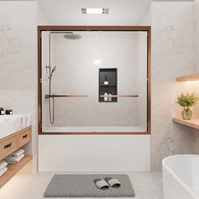 56-60" W x 58" H Framed Sliding Tub Door, Oil Rubbed Bronze, 1/4" Tempered Glass with Nano Easy-Clean Coating for Bathroom