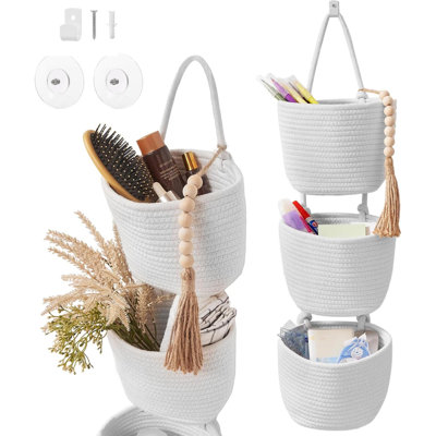 Fabric Wall Hanging Organizers -  Woven Baskets Pouches Set Boho Style Wall Mounted Bag With Adhesive Hook, Storage Decoration Pocket Caddy For Closet Playroom RV Nursery