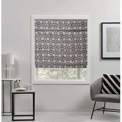  Rideau romain 100% occultant en lin rose fait à la main à motif floral occultant pour fenêtre, store à cordon pour porte française, cuisine, tissu pour assombrir la pièce, Chudamani