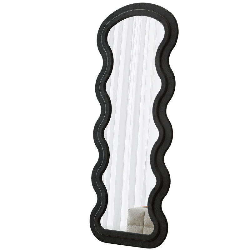 Flannel Full Length Wave  Floor Mirror  For Bedroom Living Room Hanging Or Against The Wall Black, Black