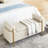 Elegant Upholstered Bench With Cylindrical Arms And Iron Leg Structure For Living Room Bedroom Hallway Beige Legs-1498473598