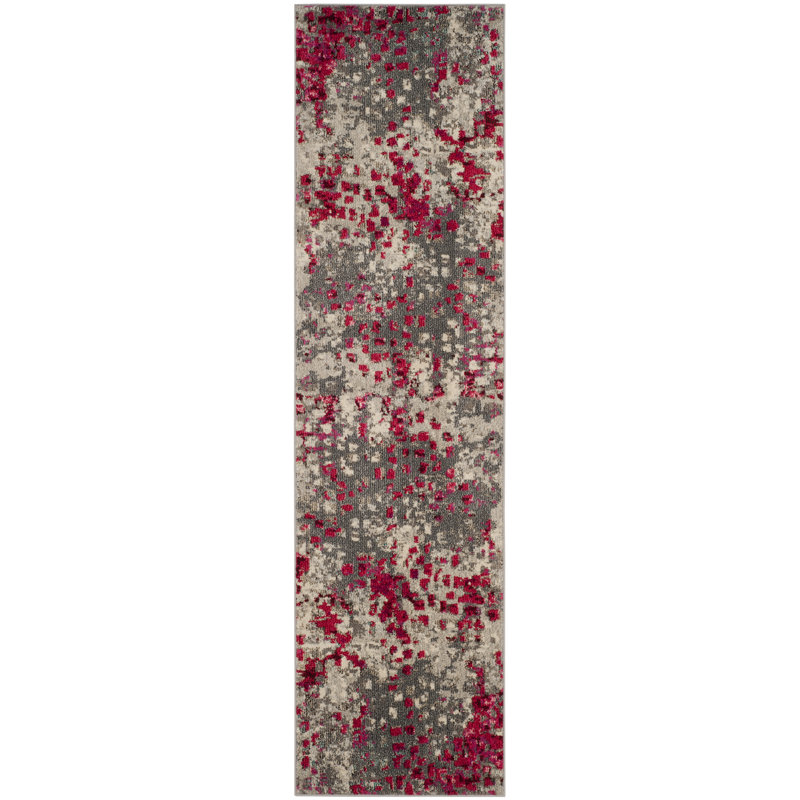 Hertzler Abstract Area Rug, Runner 2'2" x 12', Grey/Fuchsia
