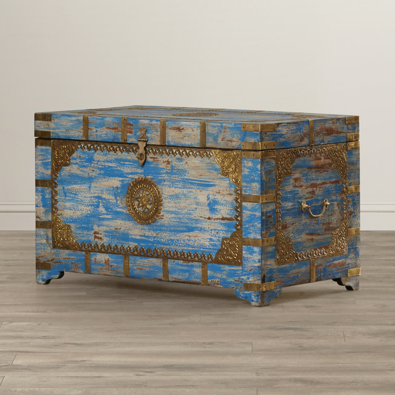 Neela Painted Brass Inlay Storage Trunk