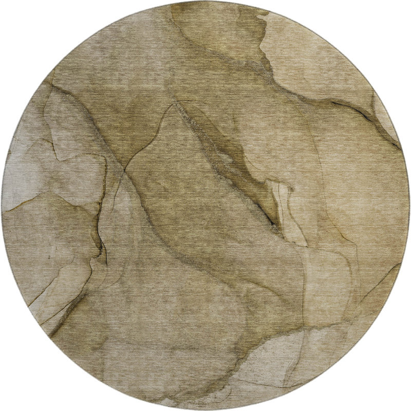 Premium Machine Washable Cerrito AMF607 Brown Rug, Round 8'