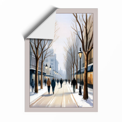 Winter City Street Scandinavian - Framed Print