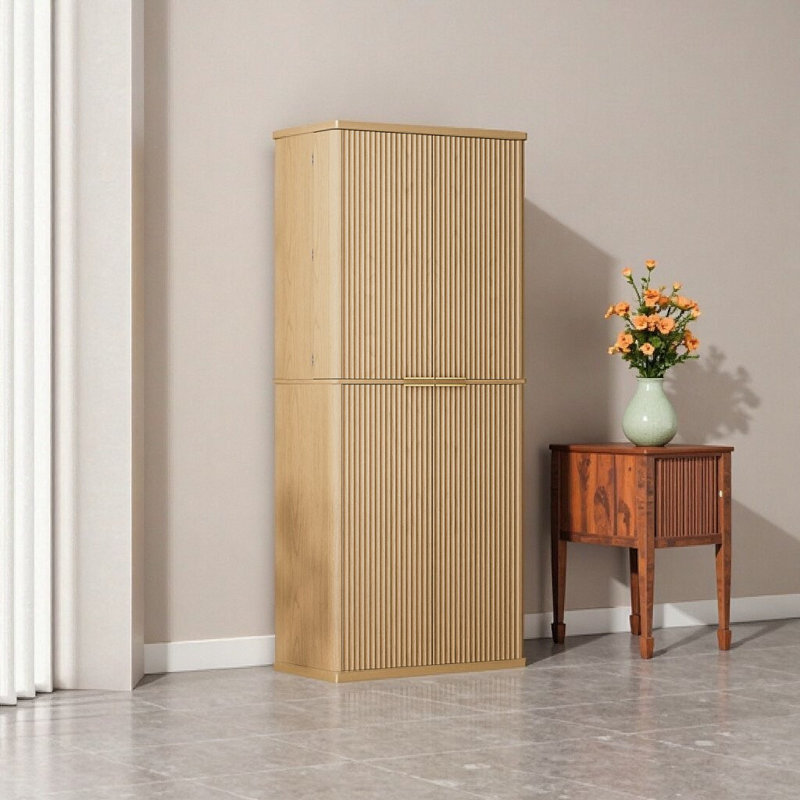 Grand garde-manger moderne en chêne cannelé de 72 pouces de hauteur avec 6 tablettes et 8 supports de porte - rangement de cuisine, l 30 po x P 15,75 po