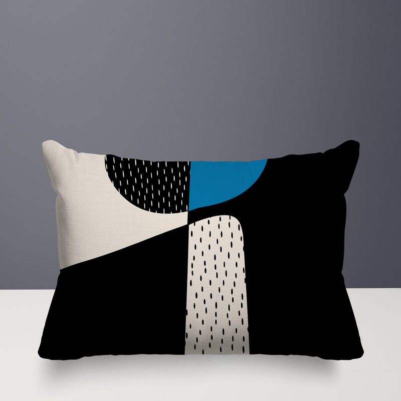 Coussin lombaire réversible intérieur / extérieur Vikka, H 18 po x l 25 po, Turquoise / noir / blanc cassé