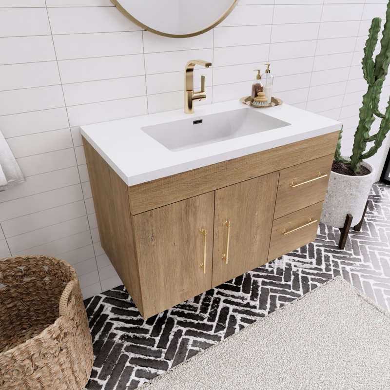 Spring 36'' Single Bathroom Vanity with Acrylic Top, Teak Oak