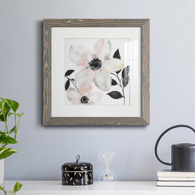 " Black & Blush Anemone II ", 31.5" H x 31.5" W x 1" D, Grey
