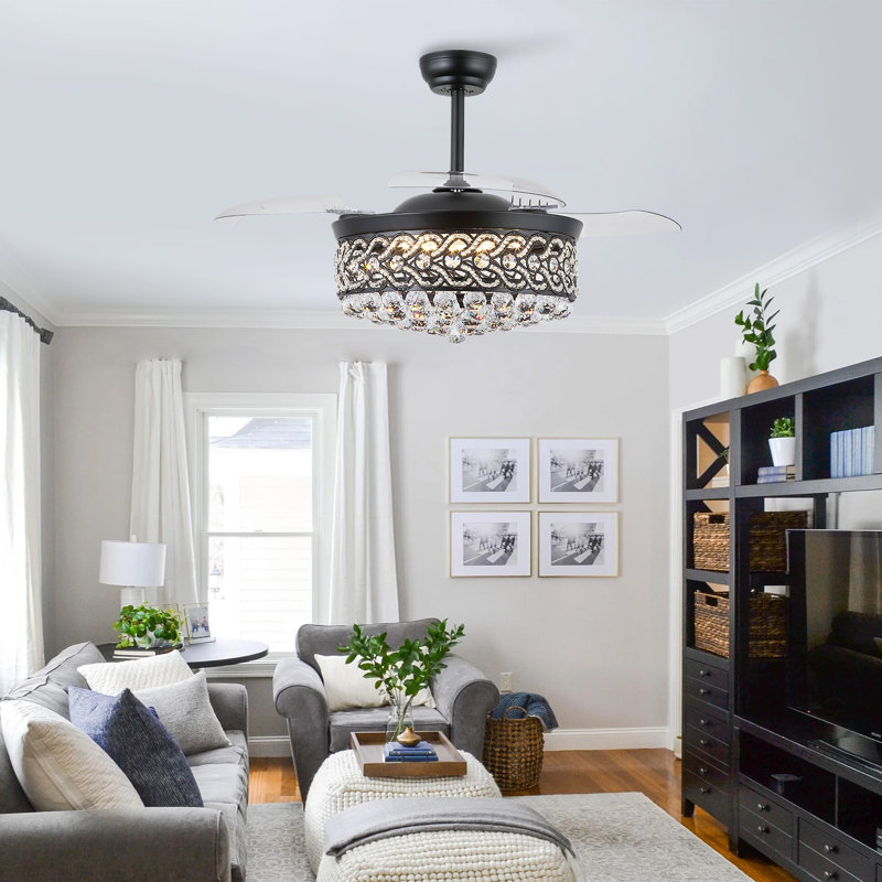 Ventilateur de plafond 48 "à intensité variable avec lumières DEL et télécommande, Noir / Noir