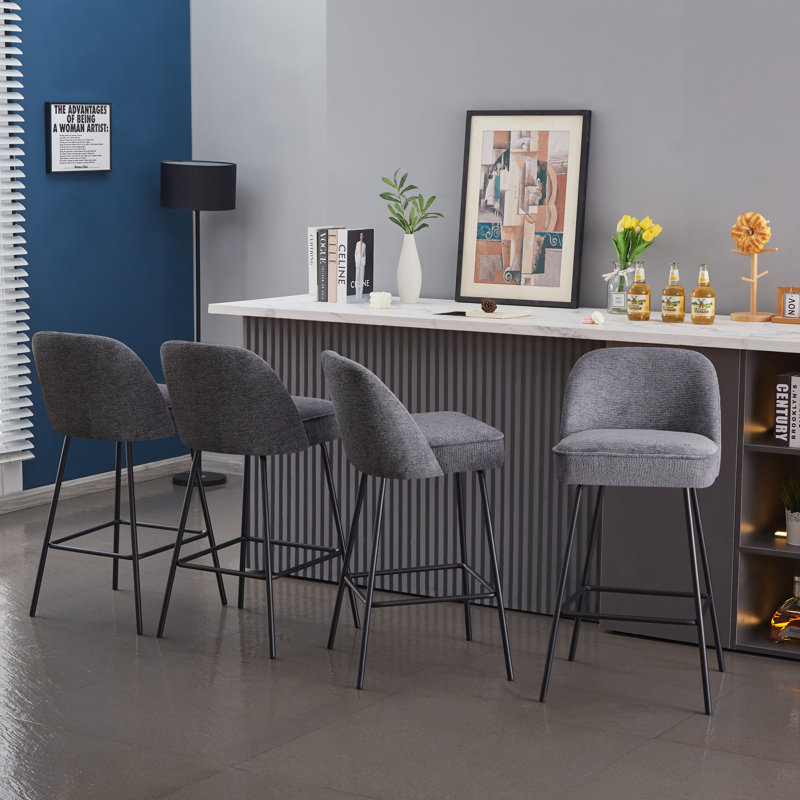 Nat Modern Fabric Upholstered Bar Stools with Spring and Footrest, Grey