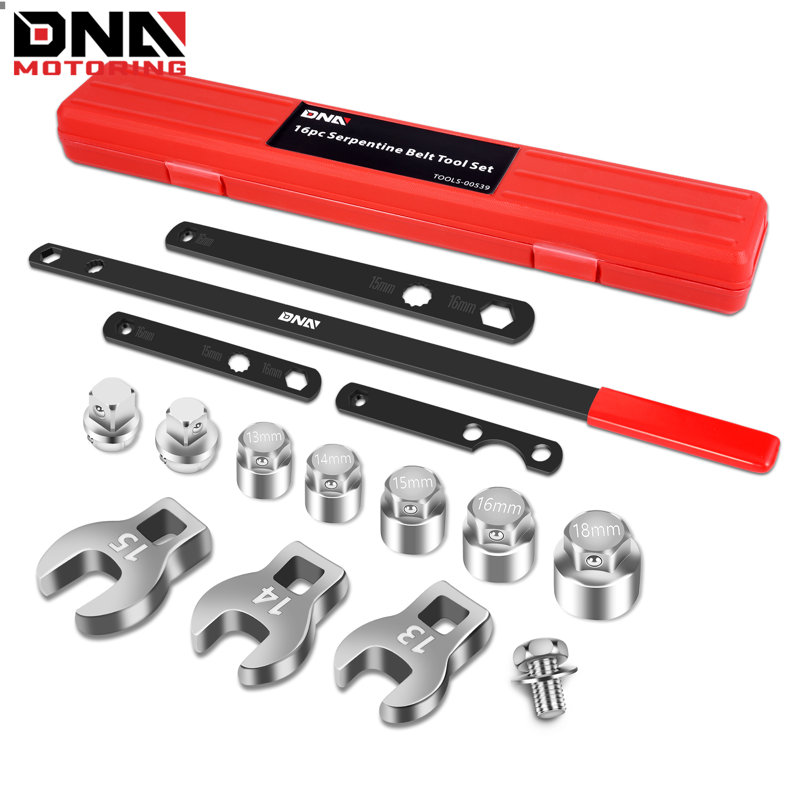 16pc Serpentine Belt Tool Set, Install Remove Serpentine Belts For Spring Loaded, With Case