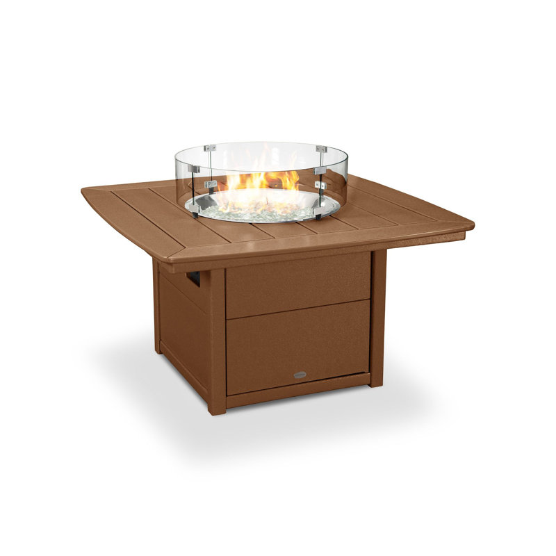 Nautical Square Polyresin Smokeless Fire Pit Table with Hidden Fuel Tank, Teak
