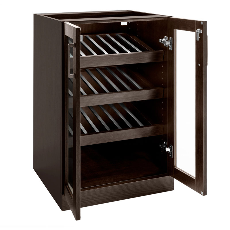 Espresso Brown Glass Door Home Bar Display Cabinet