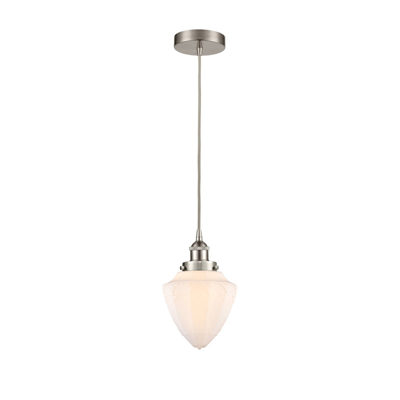 Luminaire suspendu simple en forme d'urne à 1 lumière Lakashia, H 11,75 po x l 7 po x P 7 po, Blanc mat, Nickel satiné brossé