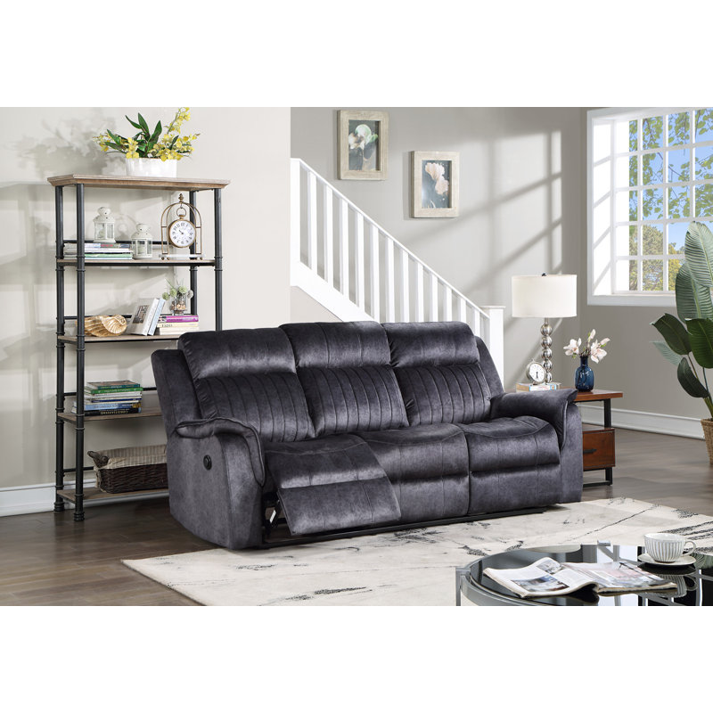 Canapé inclinable électrique en tissu gris foncé avec accoudoirs à plateau-coussin et plateau rabattable, Blue Grey Polyester
