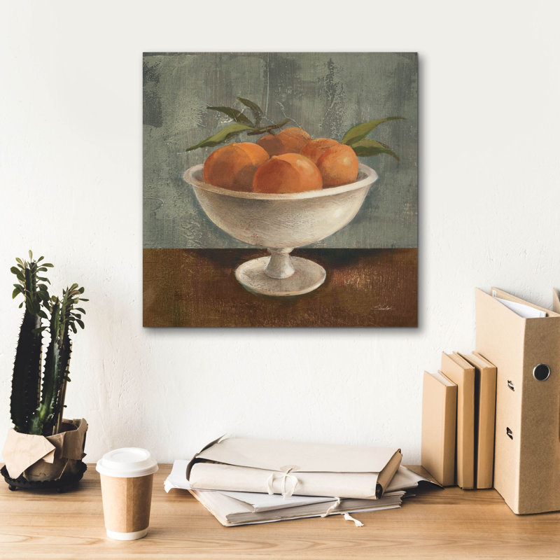 «Peaches In Old Bowl Neutral» par Silvia Vassileva, art mural sur toile, H 18 po x l 18 po