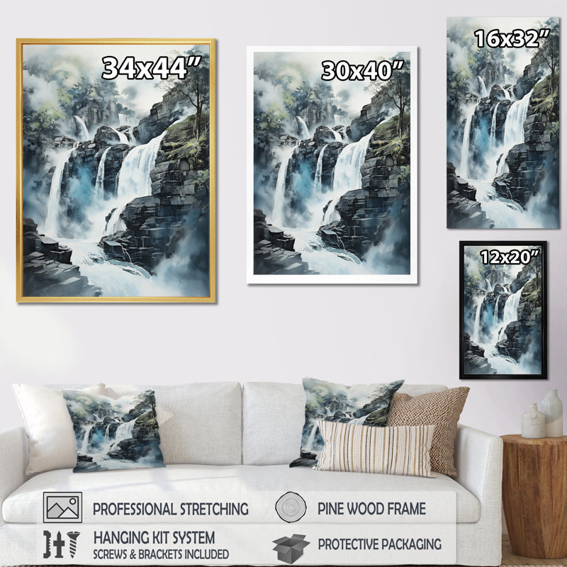 Waterfall Endless Waterfall Journey II - Décoration murale paysages, Toile tendue, H 40 po x l 30 po x P 1,5 po