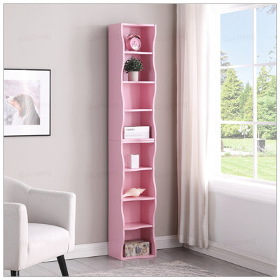 8-Layer Adjustable Shelf Ultra-Thin Bookshelf With Wavy Border Design For Aesthetic Home Office Storage