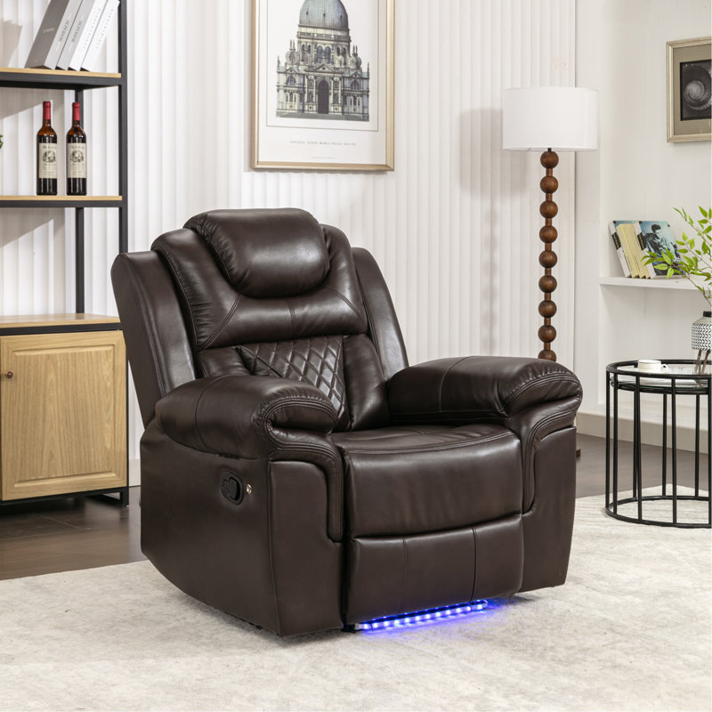 Fauteuil inclinable manuel avec bande lumineuse DEL, Similicuir brun