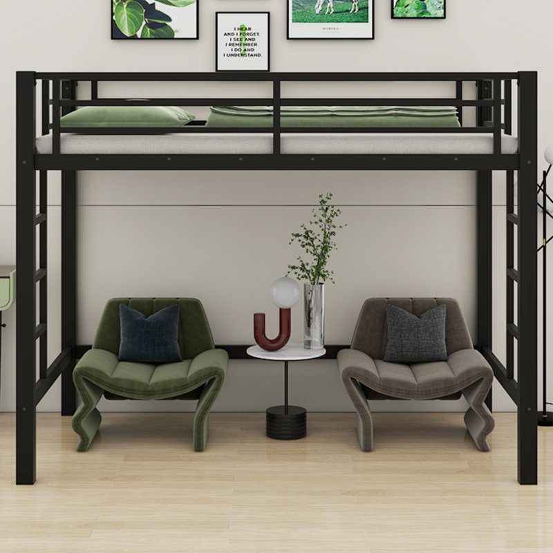 Metal Loft Bed With Convenient Ladder & Sturdy Guardrails, Twin