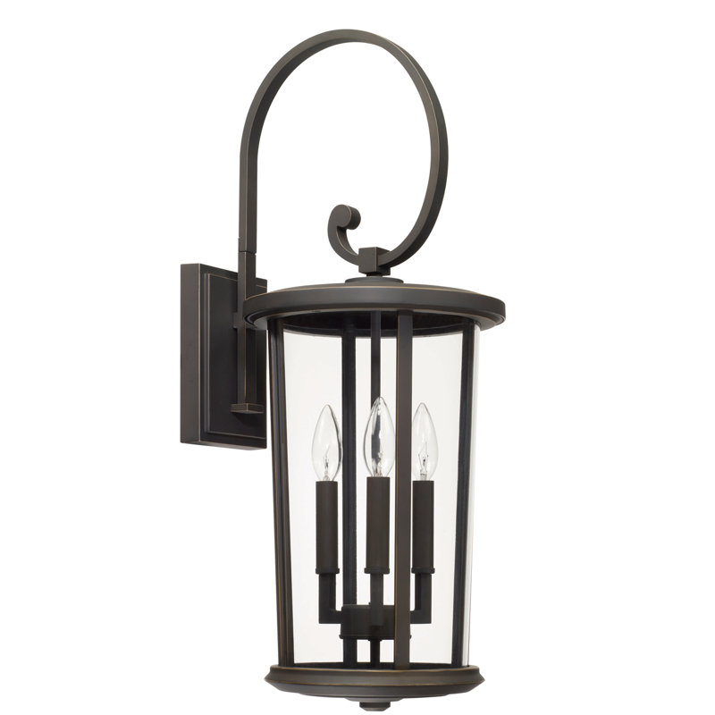Oiled Bronze 3-Light Outdoor Wall Lantern with Clear Glass