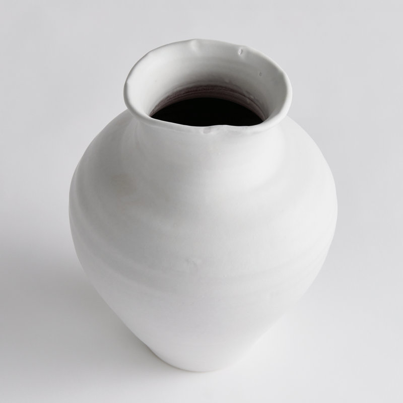 Ambretta Handmade Terracotta Table Vase, White, 14" H x 10.50" W x 10.50" D