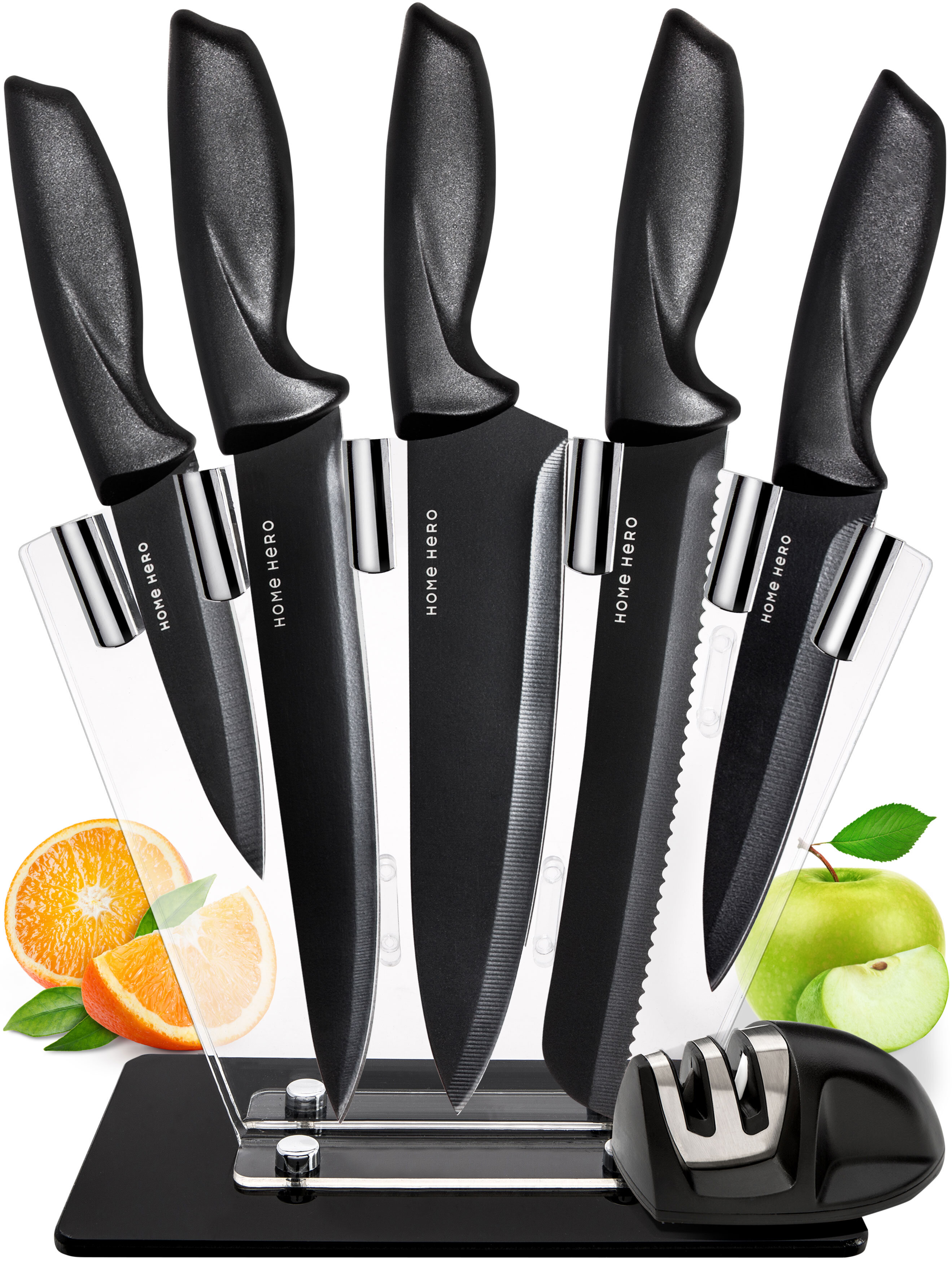 Rainbow Kitchen Knife Set Non Stick Knives Set with Block Thick Blade  Cutlery Knife Block Sets Chef Sharp Quality for Home & Pro Use Best Gift  (Orange