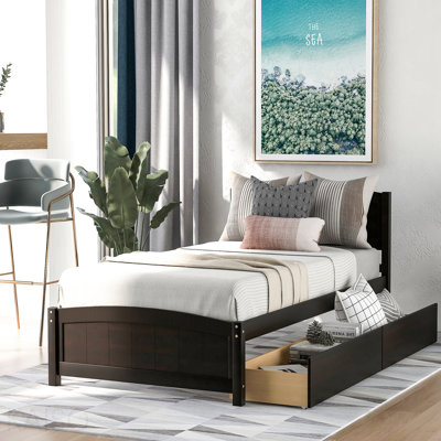 Lit plateforme simple avec deux tiroirs, espresso