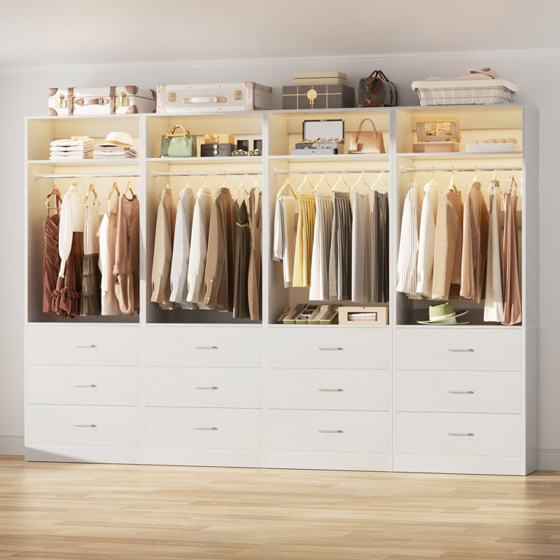  Bahari Freestanding 96" Closet System With 12 Wood Drawers, White