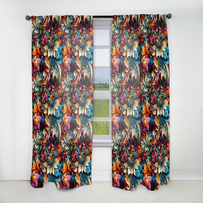 Vibrant Blue Flower Garden Elegance II - Rideau floral - Velours obscurcissant - 1 panneau, L 52 po x L 63 po