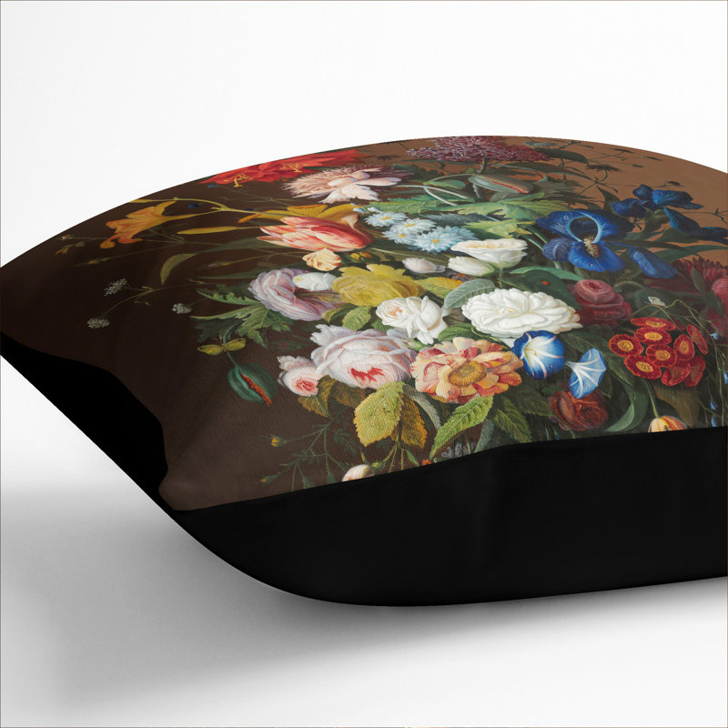 Still Life With Flowers Floral Square Throw Cushion, Black, 40cm H x 40cm W x 15cm D
