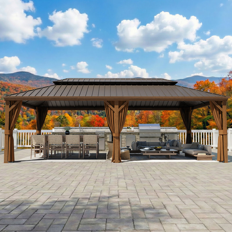 24 Ft. W x 12 Ft. D Aluminum Hardtop Gazebo with Double Roof, Curtains & Mosquito Netting, 24 Ft. W x 12 Ft. D