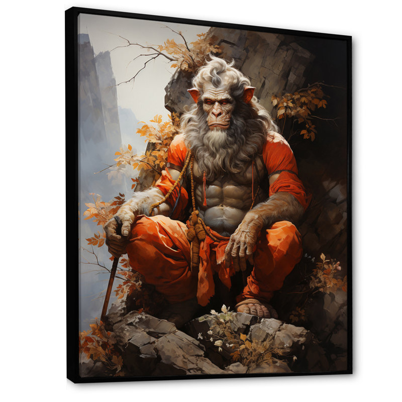 «Bhargavi Hinduisim Hanumans Devotion II», reproduction sur toile, H 32 po x l 16 po x P 1 po, Cadre flottant noir