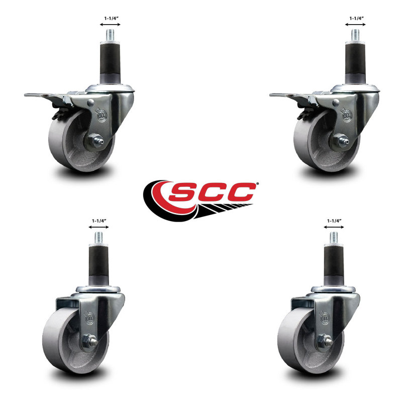 Semi Steel Swivel 1-1/4 Inch Expanding Stem Caster Set 2 Total Lock Brakes