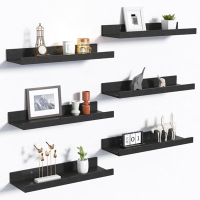 Étagères murales flottantes noires, ensemble de 6 – Étagères murales en bois pour la décoration de la maison, du bureau et de la salle de bain